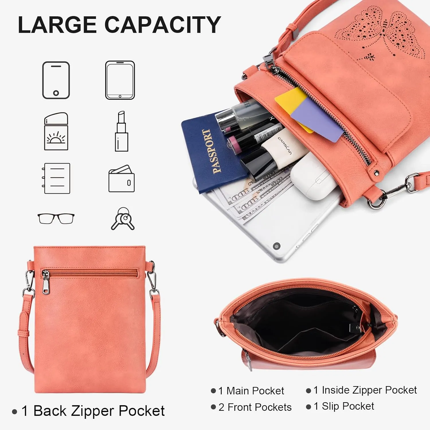Crossbody Bag for women, Vegan Leathe Cross body Purse with Adjustable Strap, Multi Pocket Shoulder Handbag