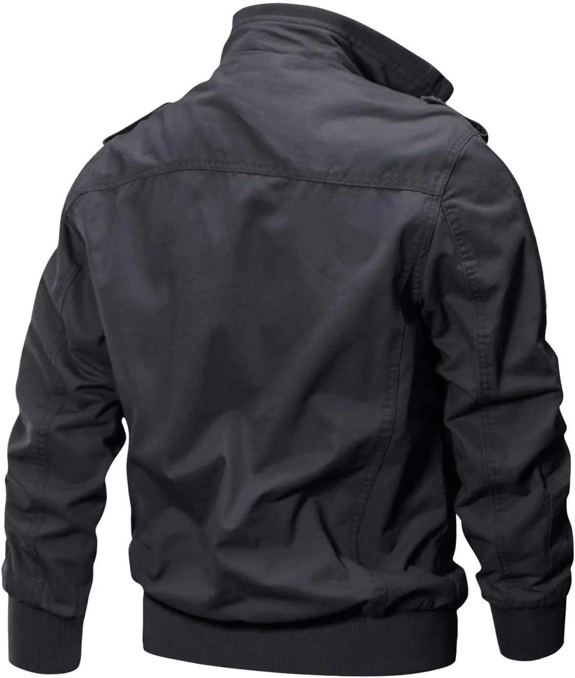 CRYSULLY Men's Spring Fall Casual Windbreaker Jacket Cargo Stand Collar Military Bomber Jackets Coat