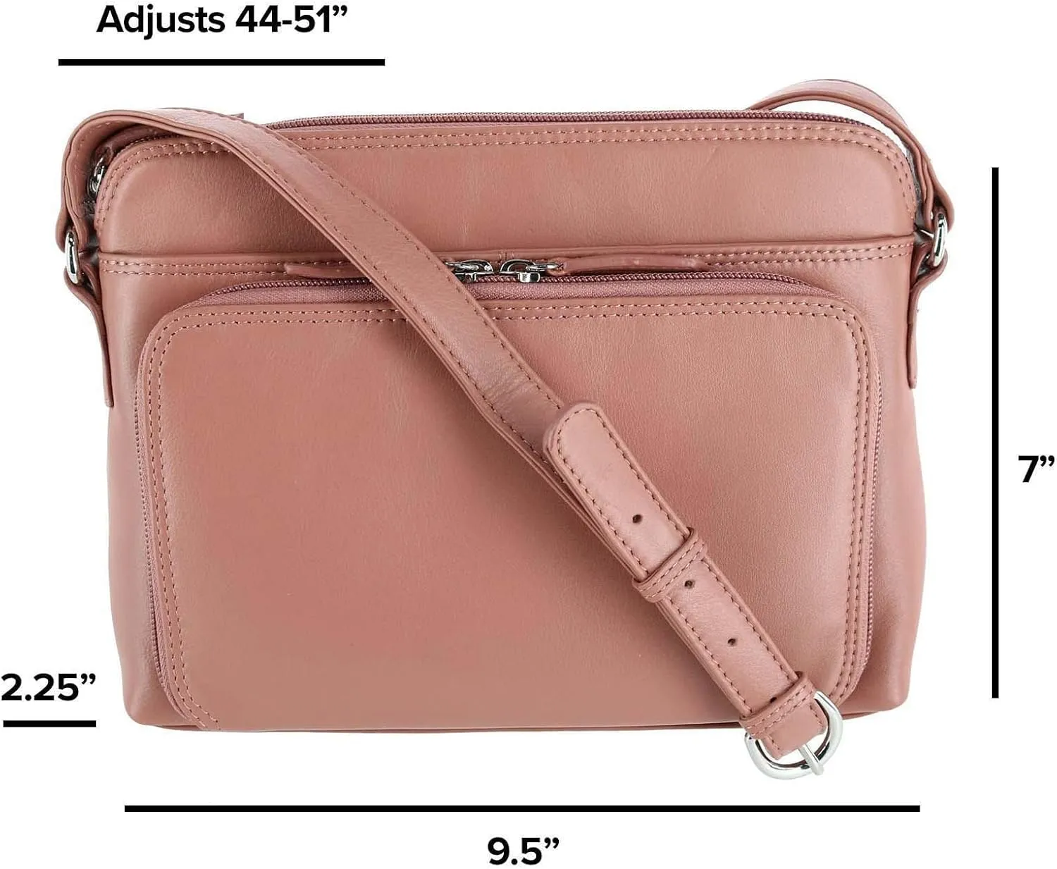 CTM® Women's Leather Shoulder Bag Purse with Side Organizer