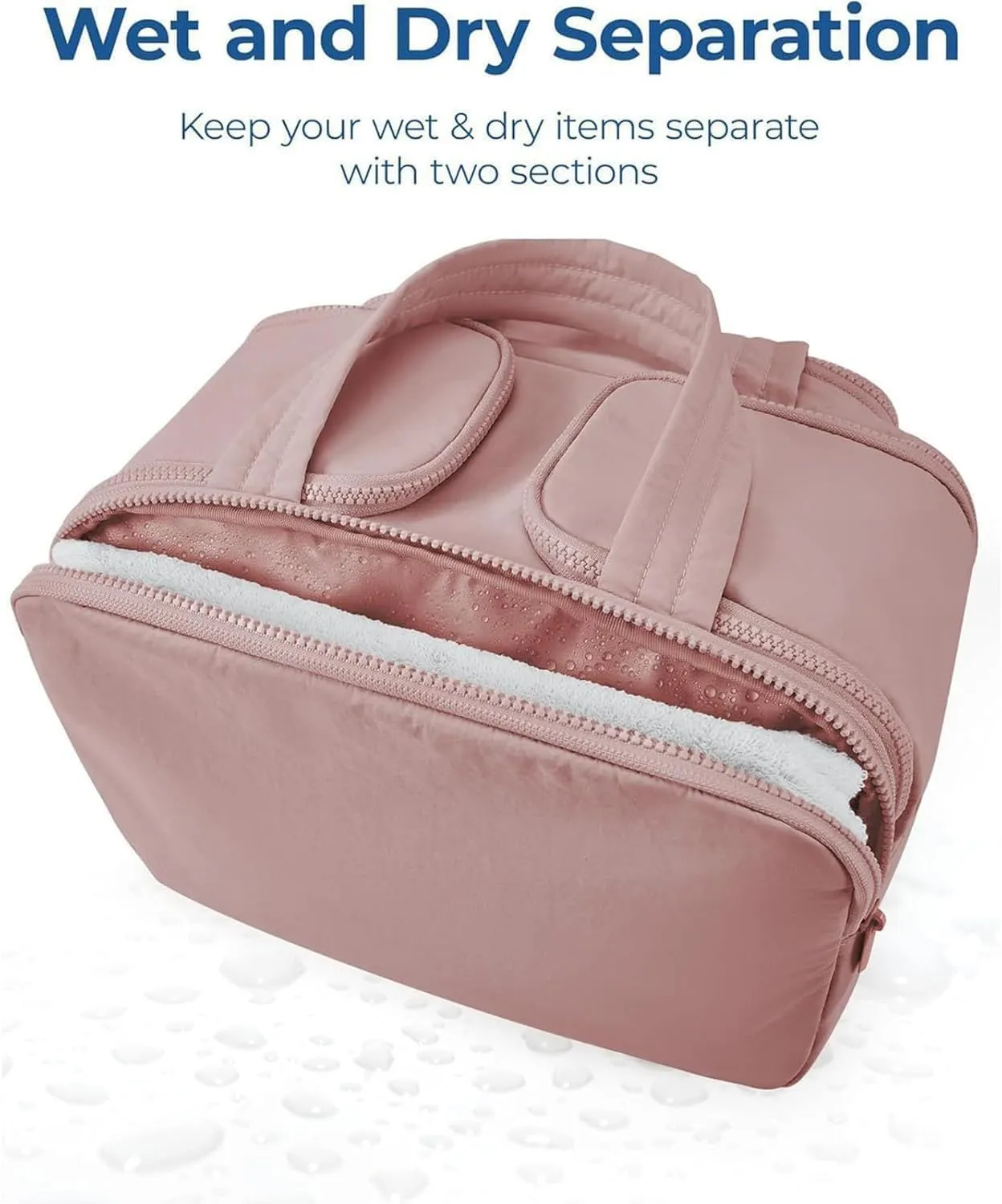 Cureaway Travel Cosmetic Bag,Large Capacity Wide-Open Travel Cosmetic Bag,Waterproof Portable Pouch Open Flat Toiletry Bags for Women with Divider and Handle (Beige)
