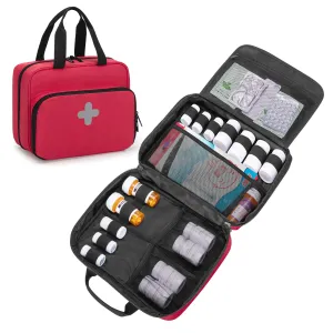 CURMIO Pill Bottle Organizer Portable Medicine Bag Lockable Prescription Bottle Storage for Pill Bottles Vitamins Medical Supplements for Home Storage and Travel Red (Empty Medicine Bag)
