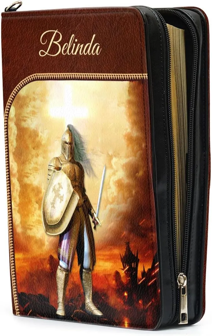 Custom Leather Bible Covers with Handle - Christian Religious Scripture Gift Inspirational Zipper Carrying Case Armor of God Personalized Spiritual Faith Gifts for Women & Men, Brown