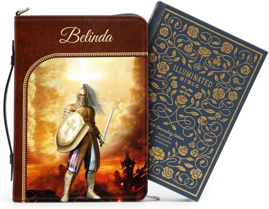Custom Leather Bible Covers with Handle - Christian Religious Scripture Gift Inspirational Zipper Carrying Case Armor of God Personalized Spiritual Faith Gifts for Women & Men, Brown