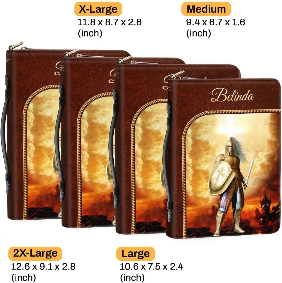 Custom Leather Bible Covers with Handle - Christian Religious Scripture Gift Inspirational Zipper Carrying Case Armor of God Personalized Spiritual Faith Gifts for Women & Men, Brown