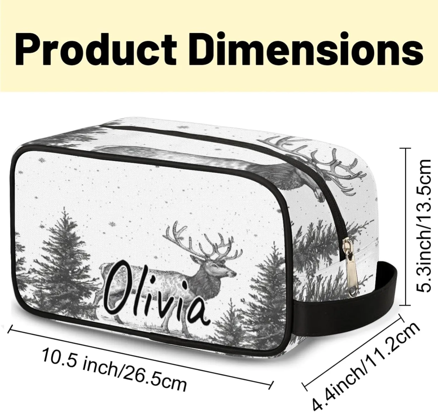 Custom Nature Forest Elk Makeup Bag with Name Personalized Waterproof Toiletry Bag Customized Misty Forest Cosmetic Bag for Women Men
