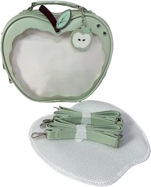 Cute Apple Ita Bag Badges Pins Display Backpack PU Leather Y2k Shoulder Bag Handbag with Mesh Insert Pad (Green, Large)
