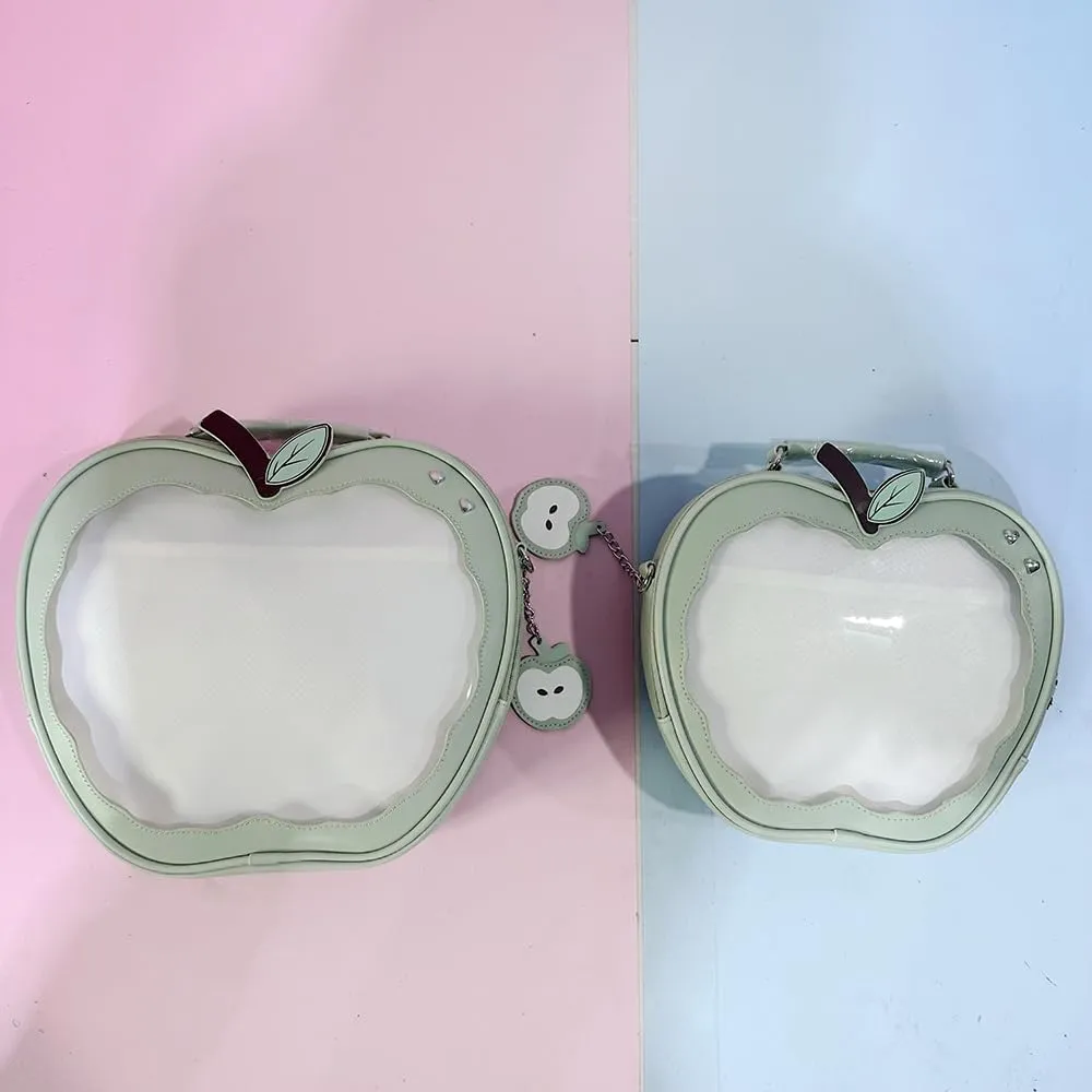 Cute Apple Ita Bag Badges Pins Display Backpack PU Leather Y2k Shoulder Bag Handbag with Mesh Insert Pad (Green, Large)