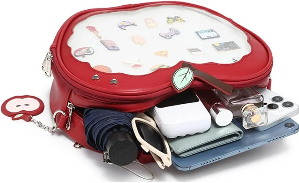 Cute Apple Ita Bag Badges Pins Display Backpack PU Leather Y2k Shoulder Bag Handbag with Mesh Insert Pad (Green, Large)