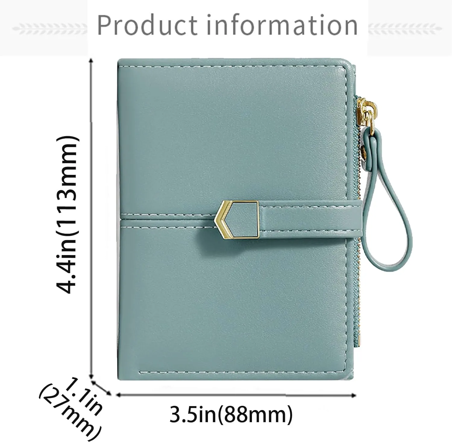 Cute Blue Small Wallet for Women and Girls Minimalist Leather Coin Purse with Simple Buckle Kawaii Travel Wallet with ID Window Compact Cash Wallet for Ladies and Teens