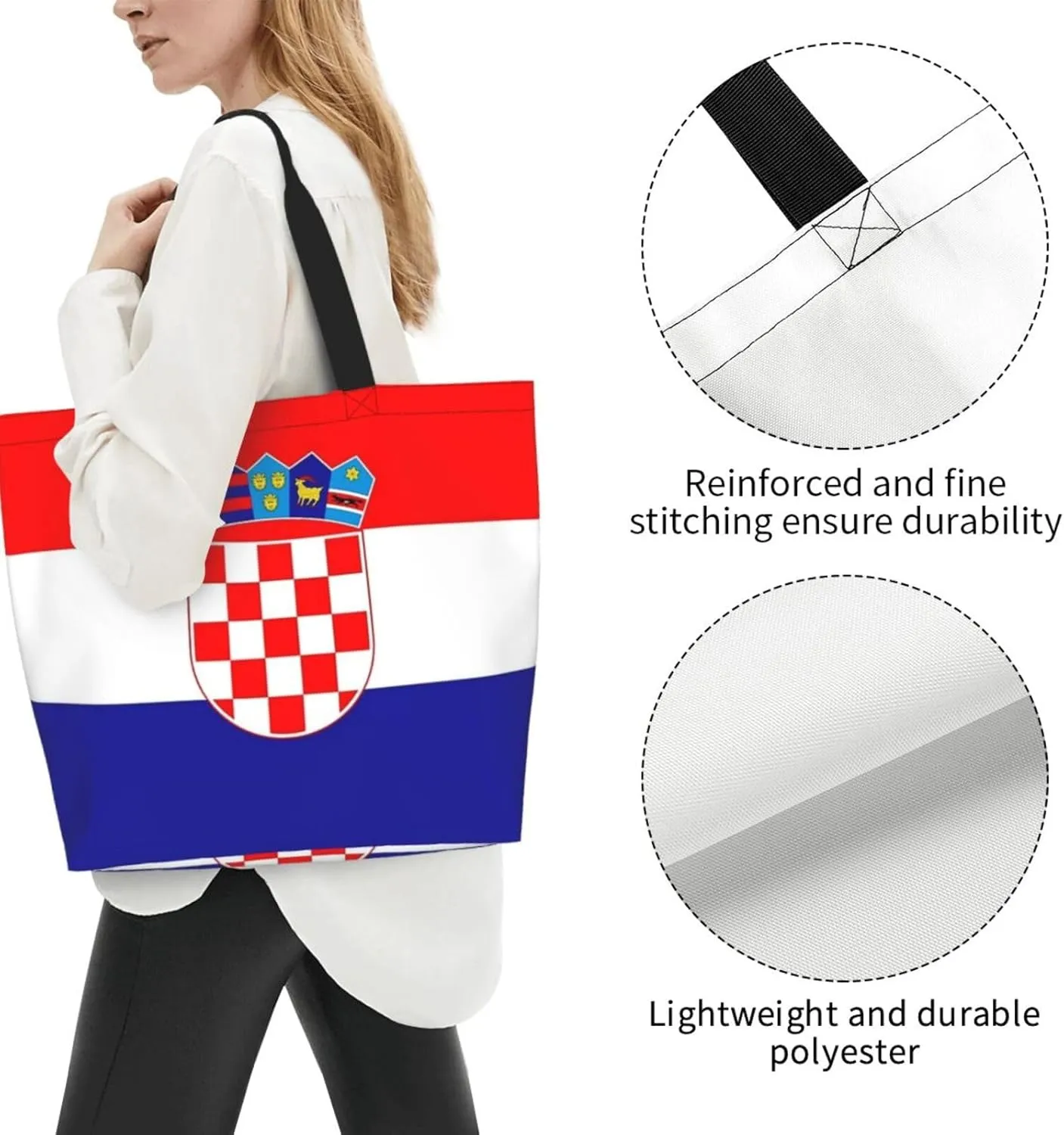 Cute Flag Large Tote Bag For Women Men Reusable Grocery Bag Shopping Shoulder Bag For Travel Work Beach Gym