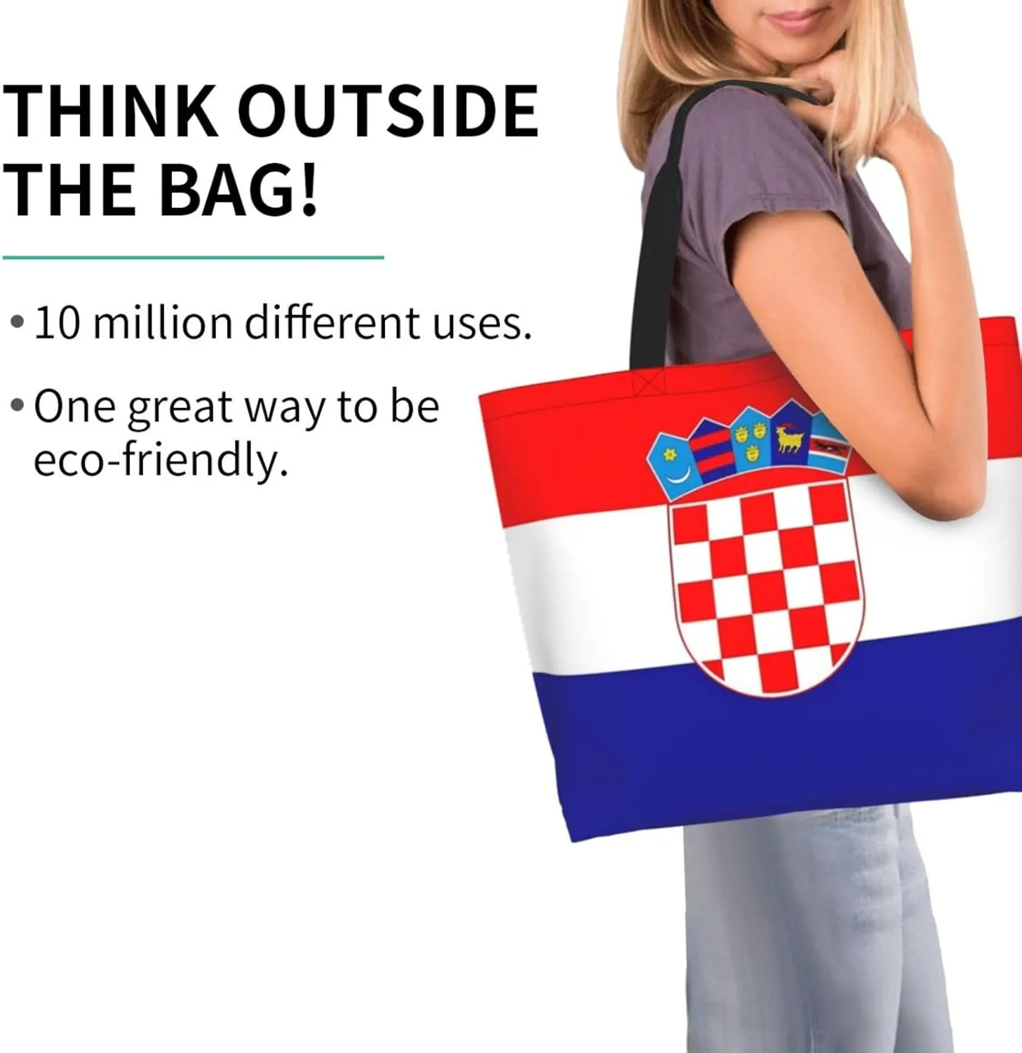 Cute Flag Large Tote Bag For Women Men Reusable Grocery Bag Shopping Shoulder Bag For Travel Work Beach Gym