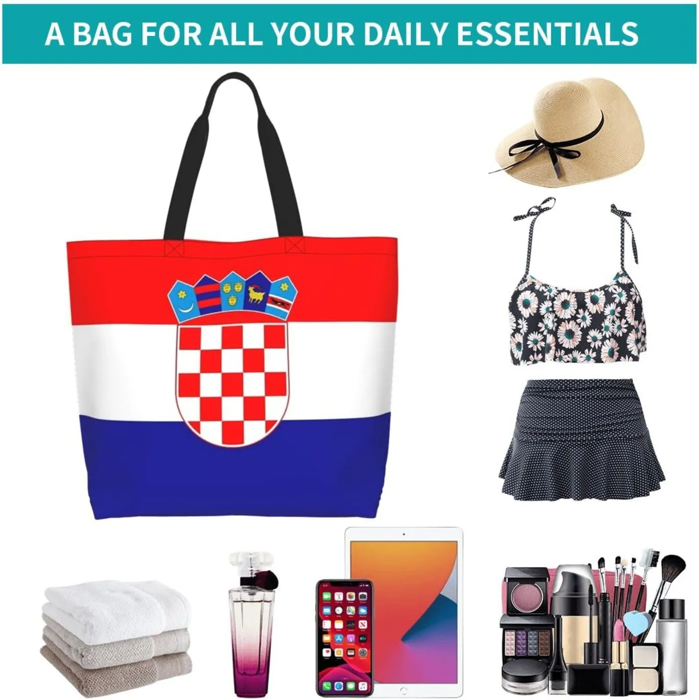 Cute Flag Large Tote Bag For Women Men Reusable Grocery Bag Shopping Shoulder Bag For Travel Work Beach Gym