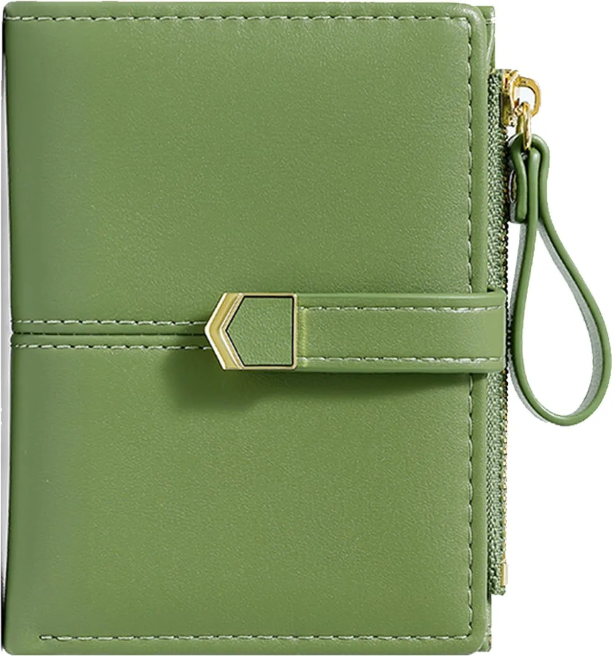 Cute Green Small Wallet for Women and Girls Minimalist Leather Coin Purse with Simple Buckle Kawaii Travel Wallet with ID Window Compact Cash Wallet for Ladies and Teens