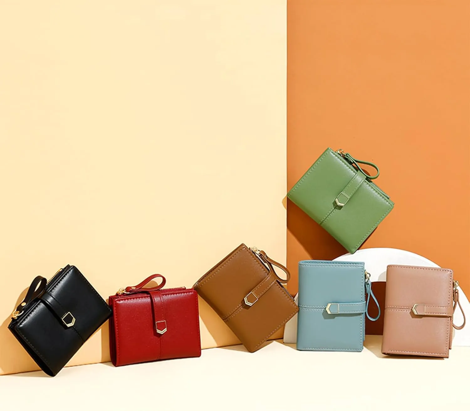 Cute Green Small Wallet for Women and Girls Minimalist Leather Coin Purse with Simple Buckle Kawaii Travel Wallet with ID Window Compact Cash Wallet for Ladies and Teens