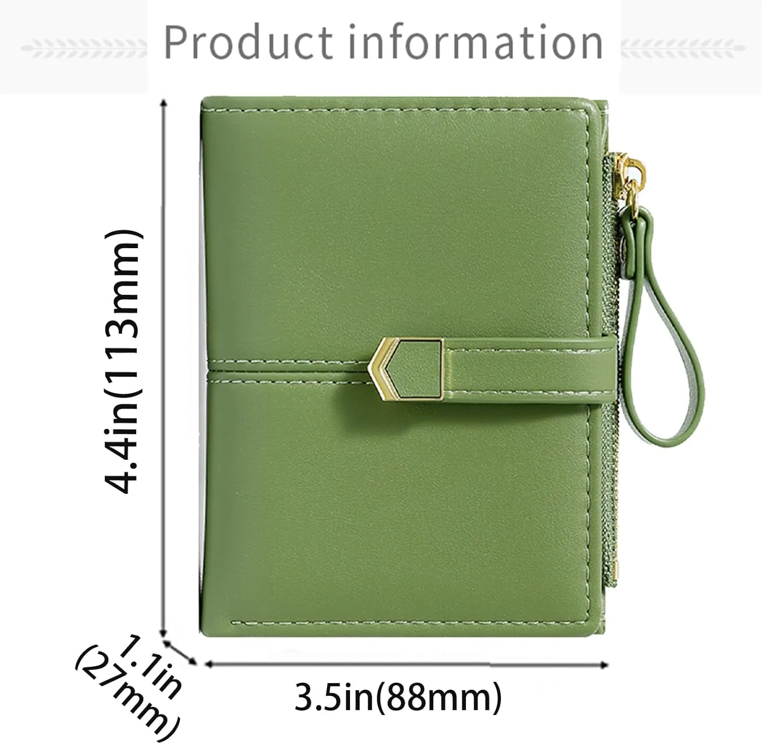 Cute Green Small Wallet for Women and Girls Minimalist Leather Coin Purse with Simple Buckle Kawaii Travel Wallet with ID Window Compact Cash Wallet for Ladies and Teens