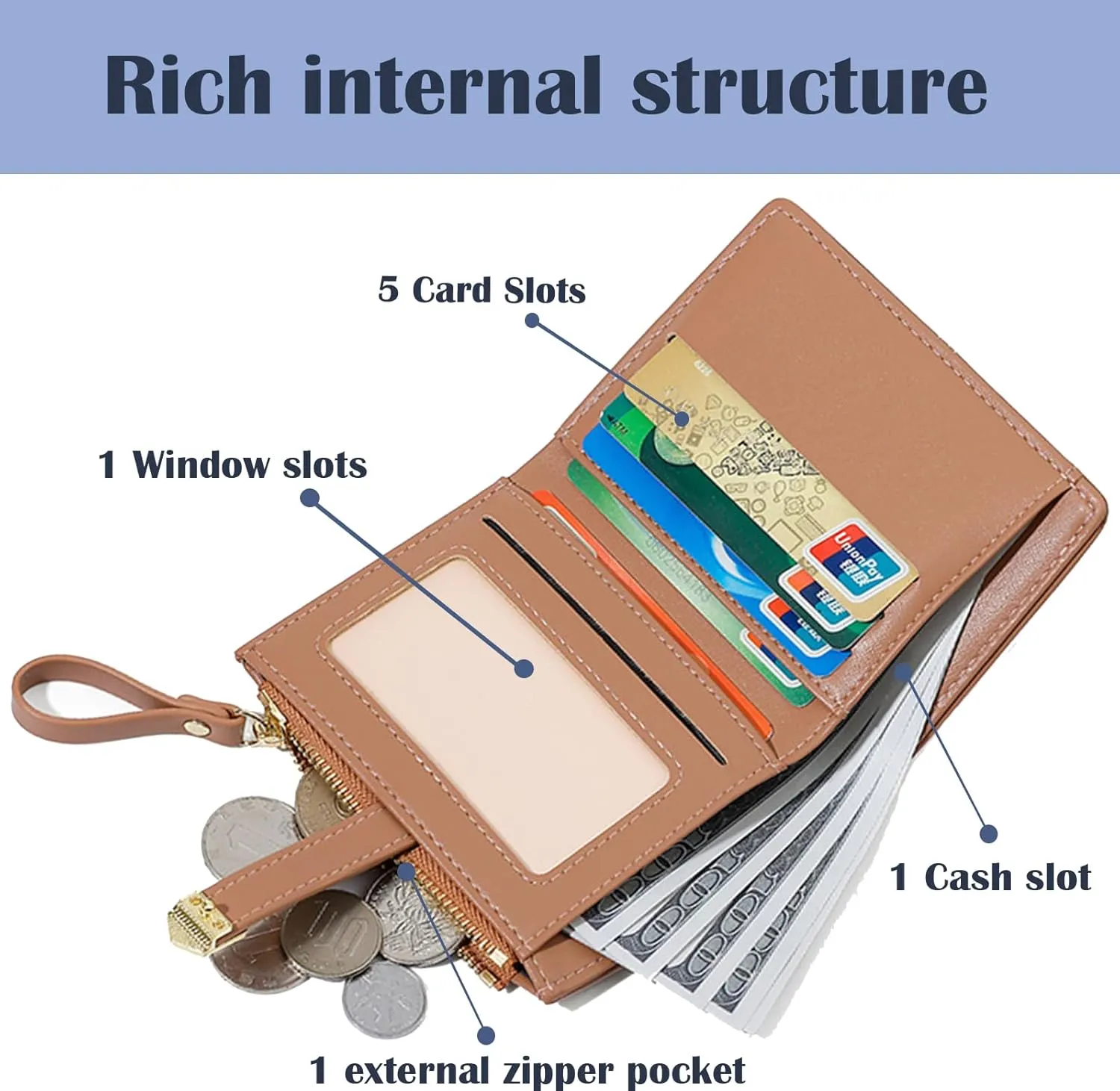 Cute Green Small Wallet for Women and Girls Minimalist Leather Coin Purse with Simple Buckle Kawaii Travel Wallet with ID Window Compact Cash Wallet for Ladies and Teens