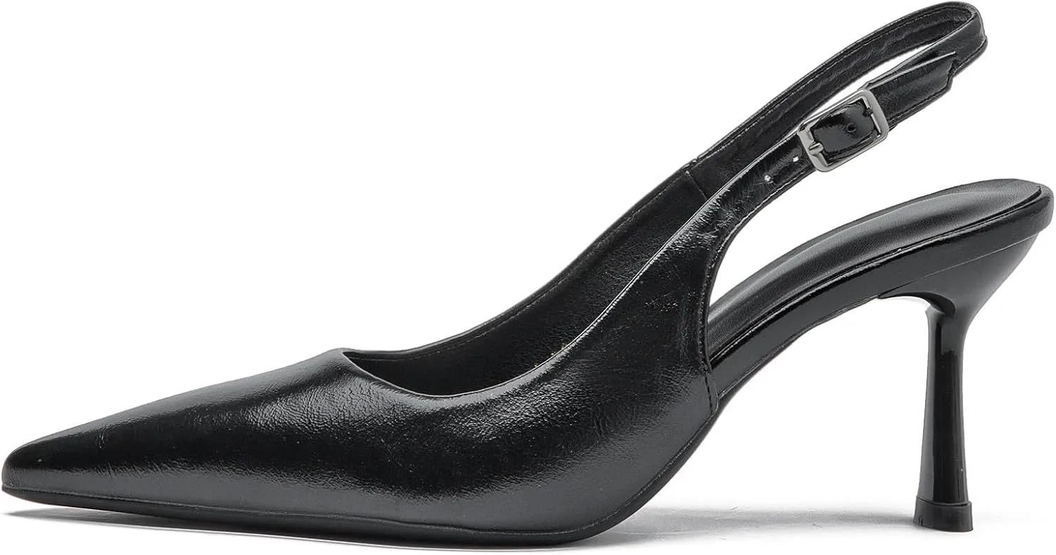 DADAWEN Women's Slingback Kitten Heels Closed Pointed Toe Elegant Dressy Heels Wedding Bride Prom Party Sexy Dress Pumps Shoes