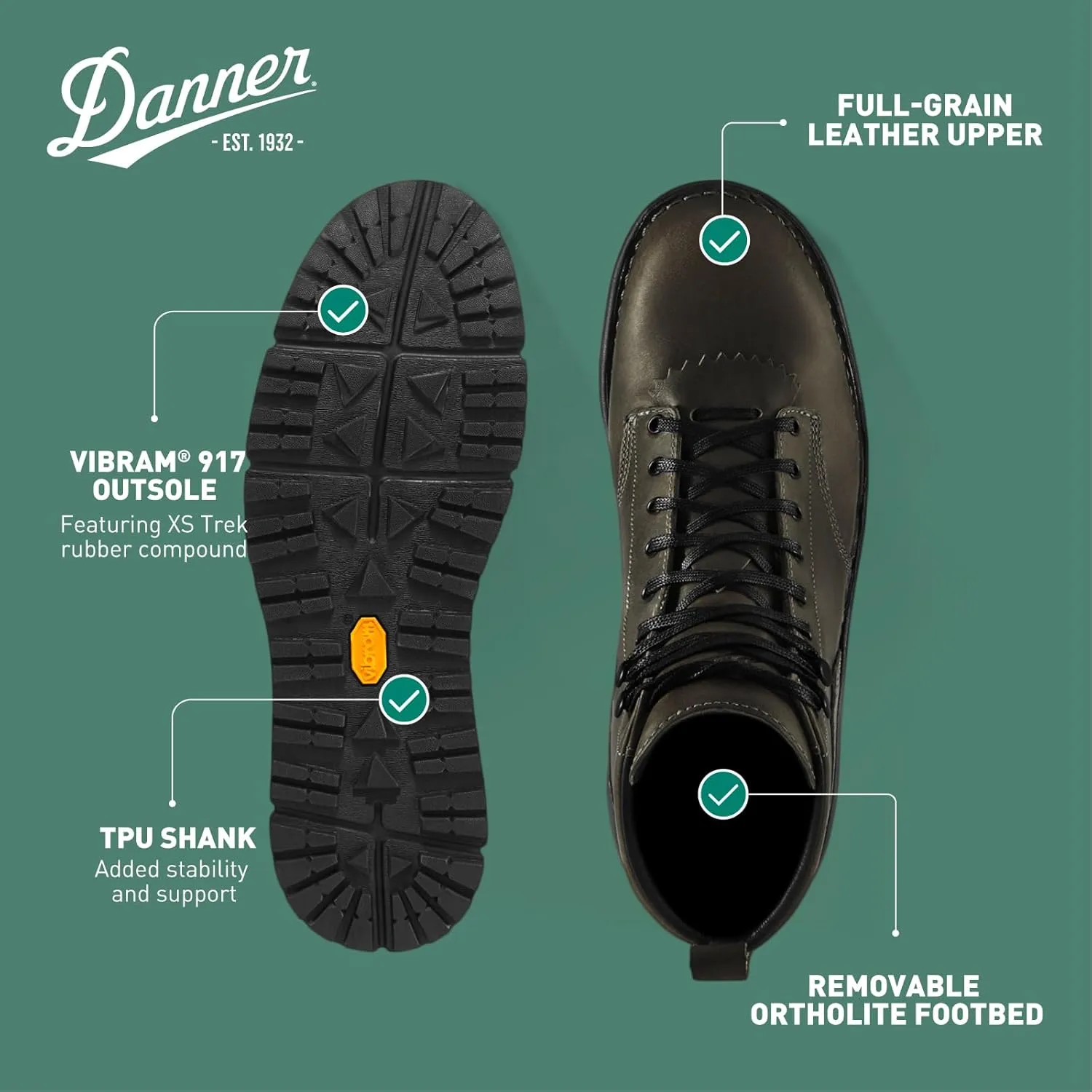 Danner Logger 917 6" Waterproof Hiking Boots for Men - Full-Grain Leather with Breathable Gore-Tex, Vibram SPE Midsole, and 917 Traction Outsole