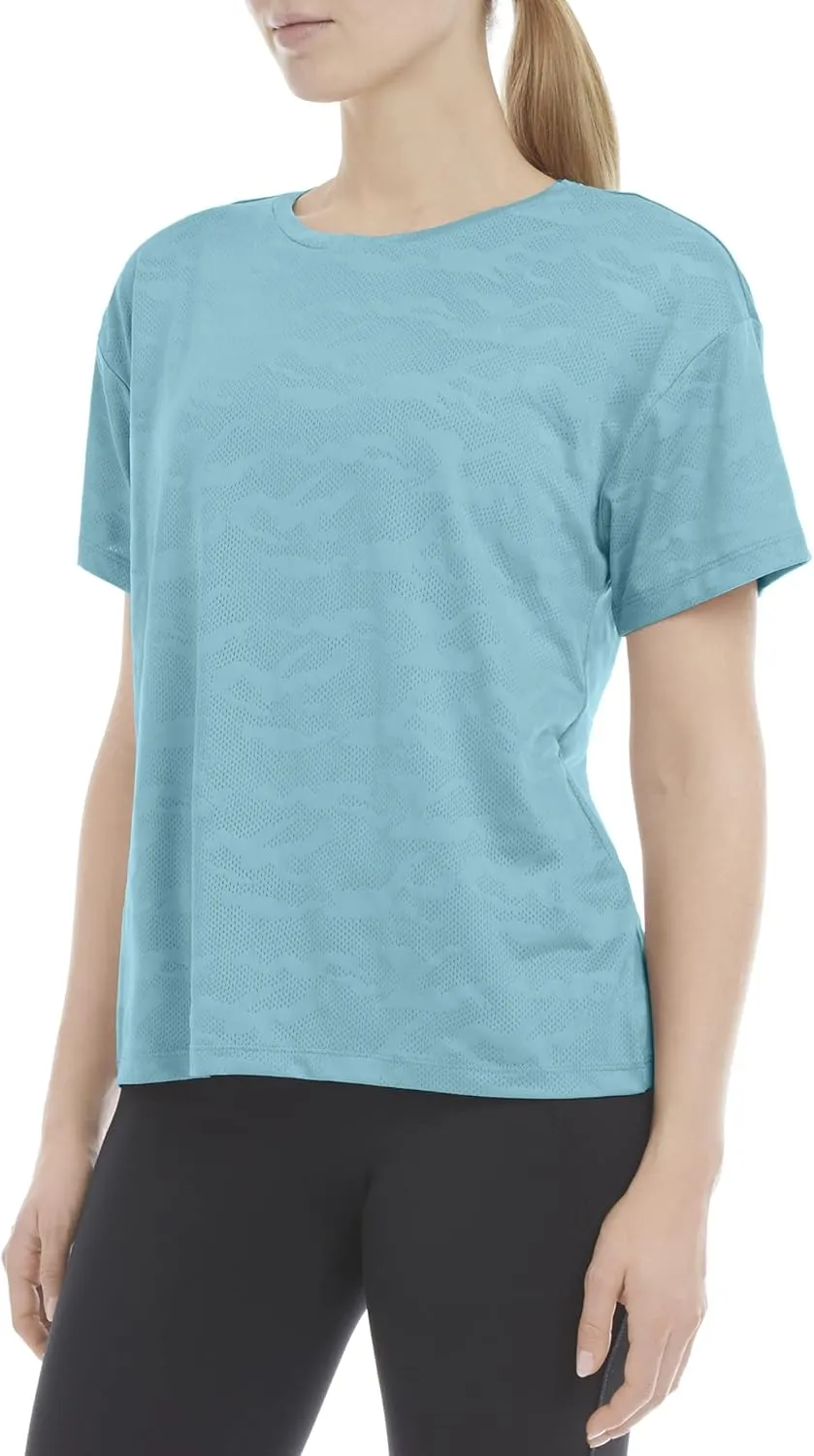Danskin Women's Short Sleeve Camo Mesh Boxy T-Shirt