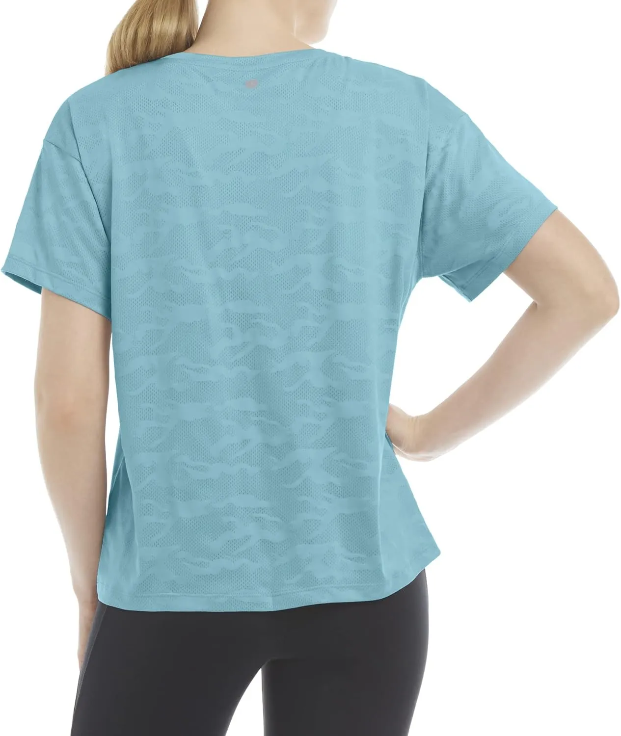 Danskin Women's Short Sleeve Camo Mesh Boxy T-Shirt