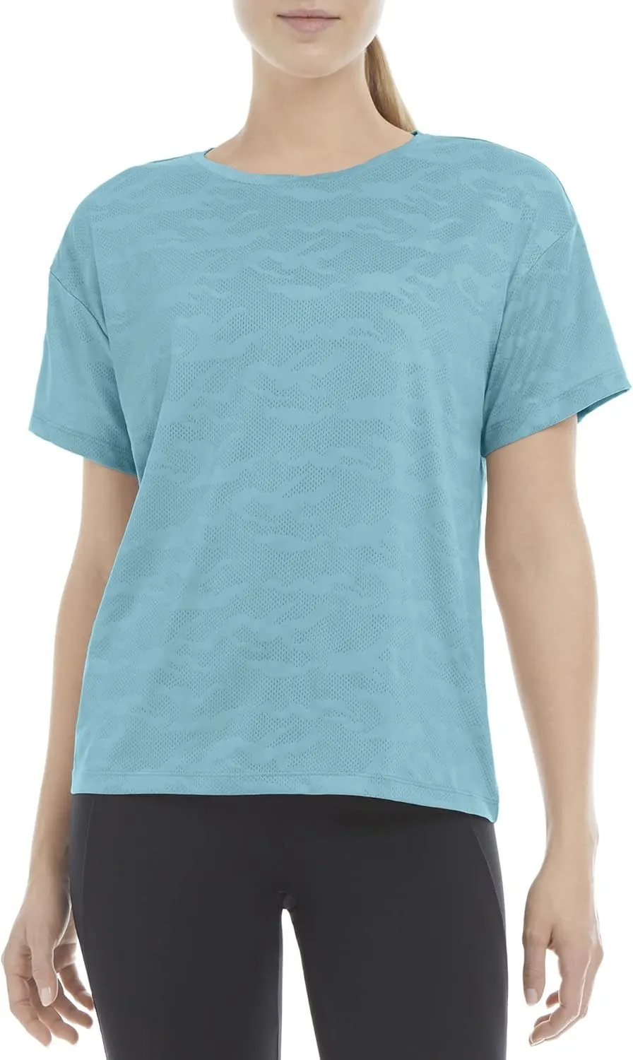 Danskin Women's Short Sleeve Camo Mesh Boxy T-Shirt