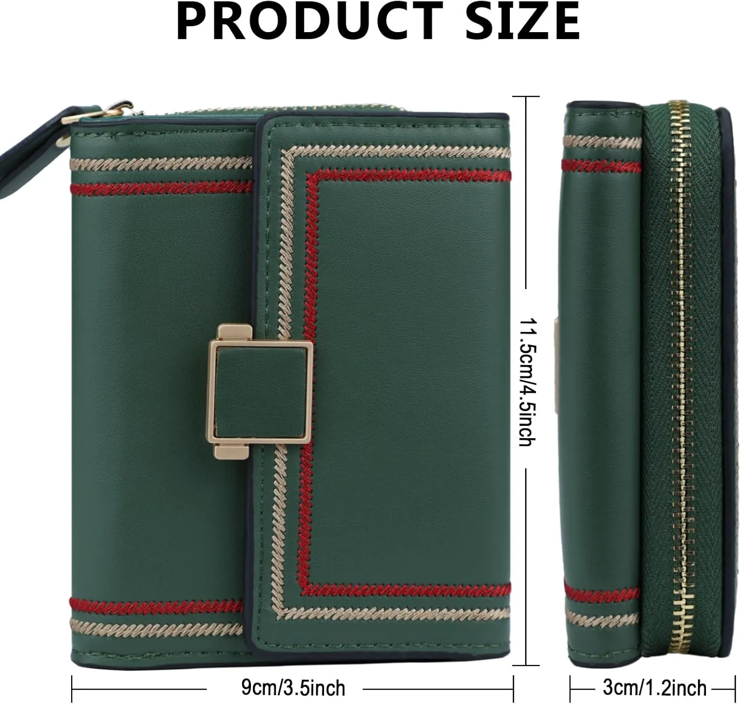 Dark Green Wallet for Women and Ladies Small Cute Leather Coin Purse with Minimalist Design Credit Card Holder and ID Window Kawaii Travel Cash Wallet for Ladies