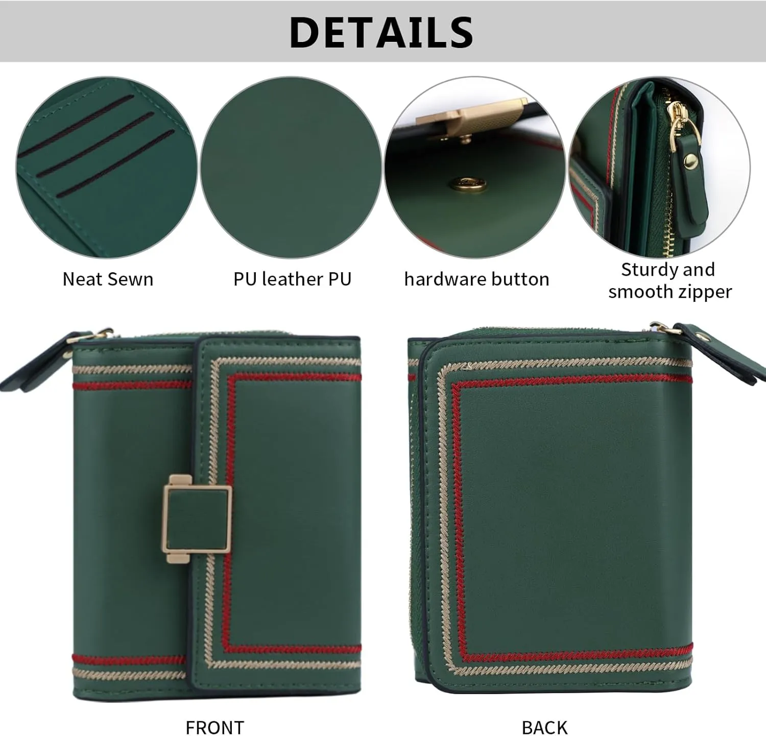 Dark Green Wallet for Women and Ladies Small Cute Leather Coin Purse with Minimalist Design Credit Card Holder and ID Window Kawaii Travel Cash Wallet for Ladies