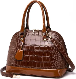 Dayfine Classic Dome Satchel Bags for Women Crocodile Pattern Faux Leather Crossbody Bags Top Handle Handbags Zipper Purse