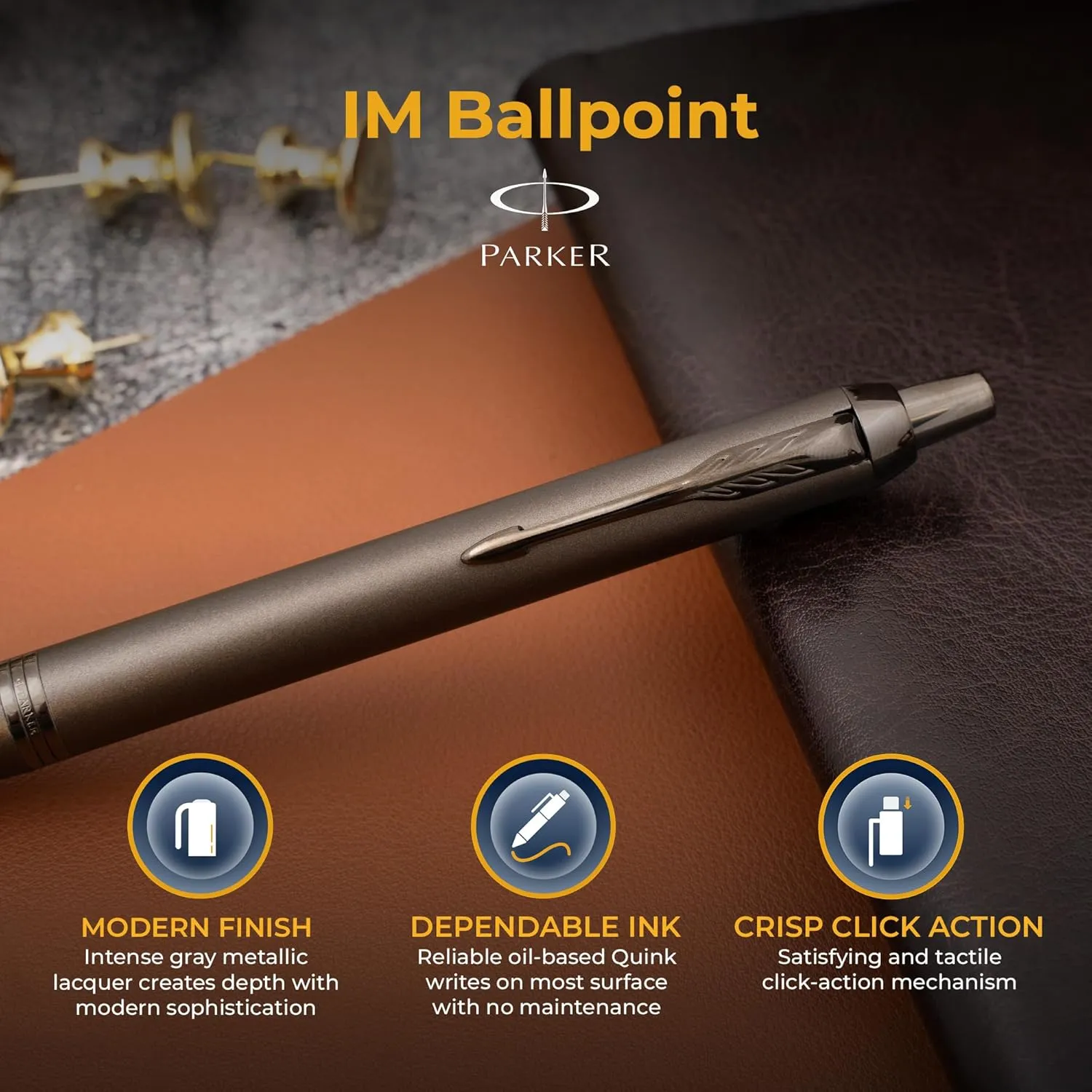 Dayspring Pens Personalized Parker IM Ballpoint Pen – Monochrome Titanium with Gun Metal Accents | Luxury Engraved Pen with Custom Engraving | Customized Pens Gift for Men, Women, Students, Black Ink