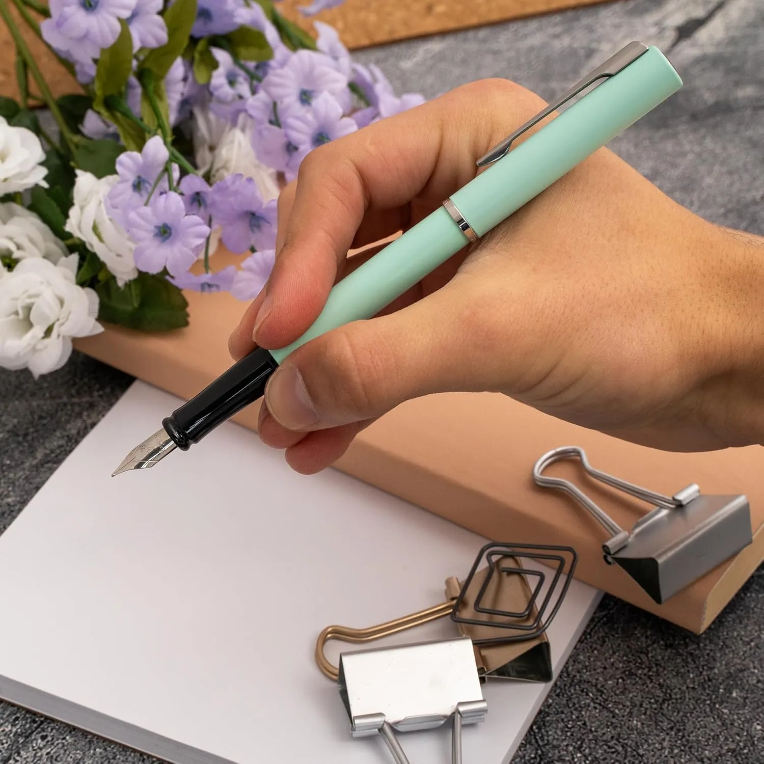 Dayspring Pens Personalized Waterman Allure Fountain Pen | Pastel Green with Chrome Trim | Custom Engraved Executive Luxury Pen for Men, Women & Professionals | Refillable | Elegant Gift Box-Blue Ink