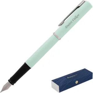 Dayspring Pens Personalized Waterman Allure Fountain Pen | Pastel Green with Chrome Trim | Custom Engraved Executive Luxury Pen for Men, Women & Professionals | Refillable | Elegant Gift Box-Blue Ink