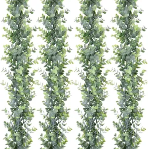 DearHouse 4 Pack Faux Eucalyptus Garland Plant, Artificial Vines Hanging Eucalyptus Leaves Greenery Garland for Wedding Backdrop Arch Wall Decor, 6 Feet/pcs UV Protected Indoor Outdoor