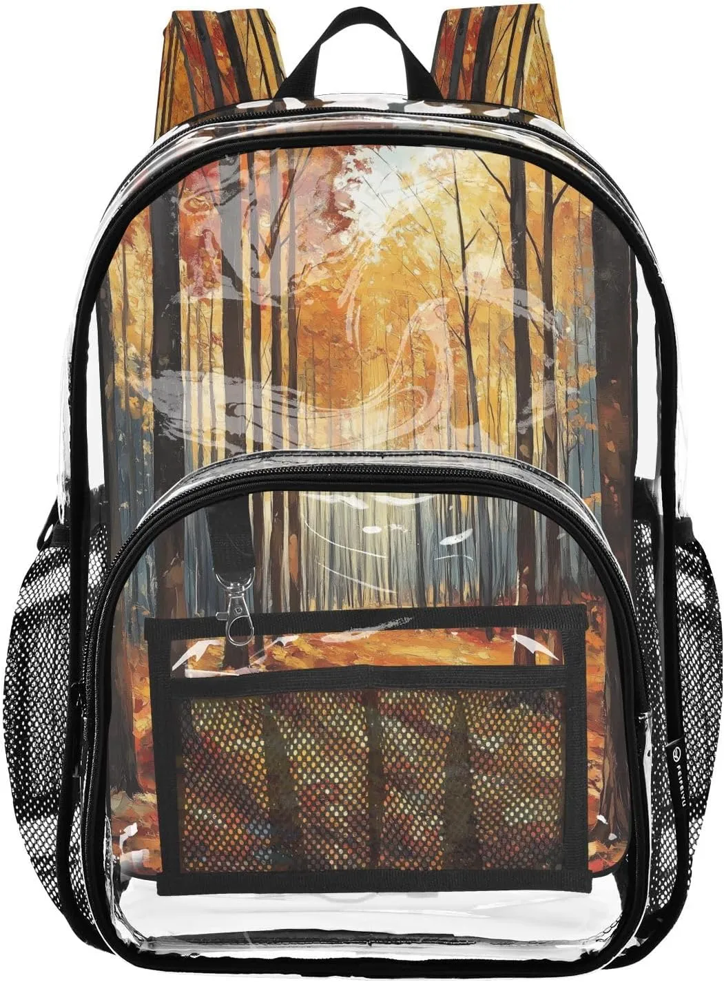 Deciduous Forest Clear Backpack Boy Girl Kids Heavy Duty PVC Transparent Bookbag School Bag with Multiple Compartments