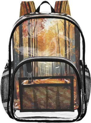 Deciduous Forest Clear Backpack Boy Girl Kids Heavy Duty PVC Transparent Bookbag School Bag with Multiple Compartments