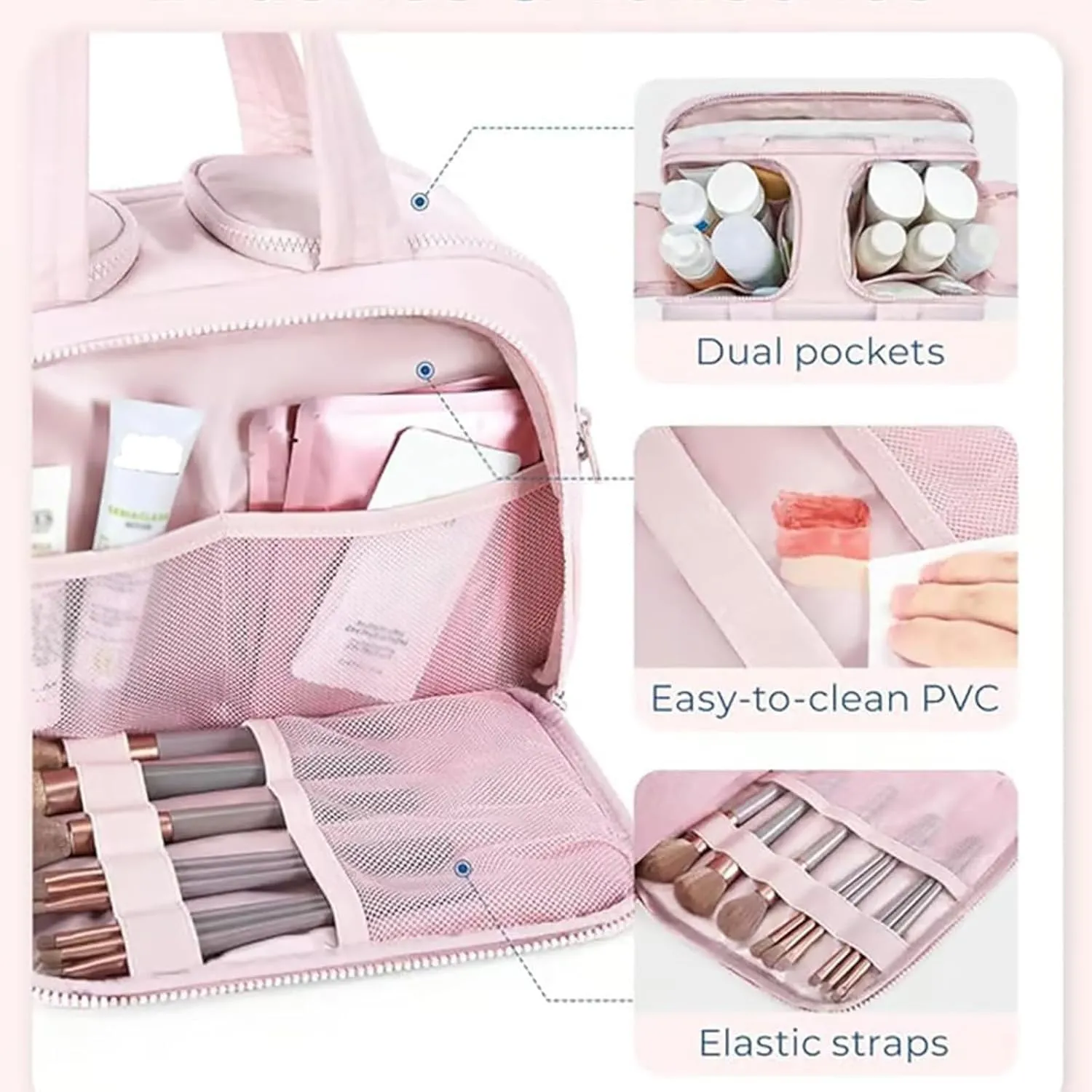 Decisivte large capacity wide-open travel cosmetic bag,Decisivte Cosmetic Bag,Travel Toiletry 𝐁𝐚𝐠,Wide-Opening Proof Organizer for Women, for Traveling, Shower & Toiletries (blue)