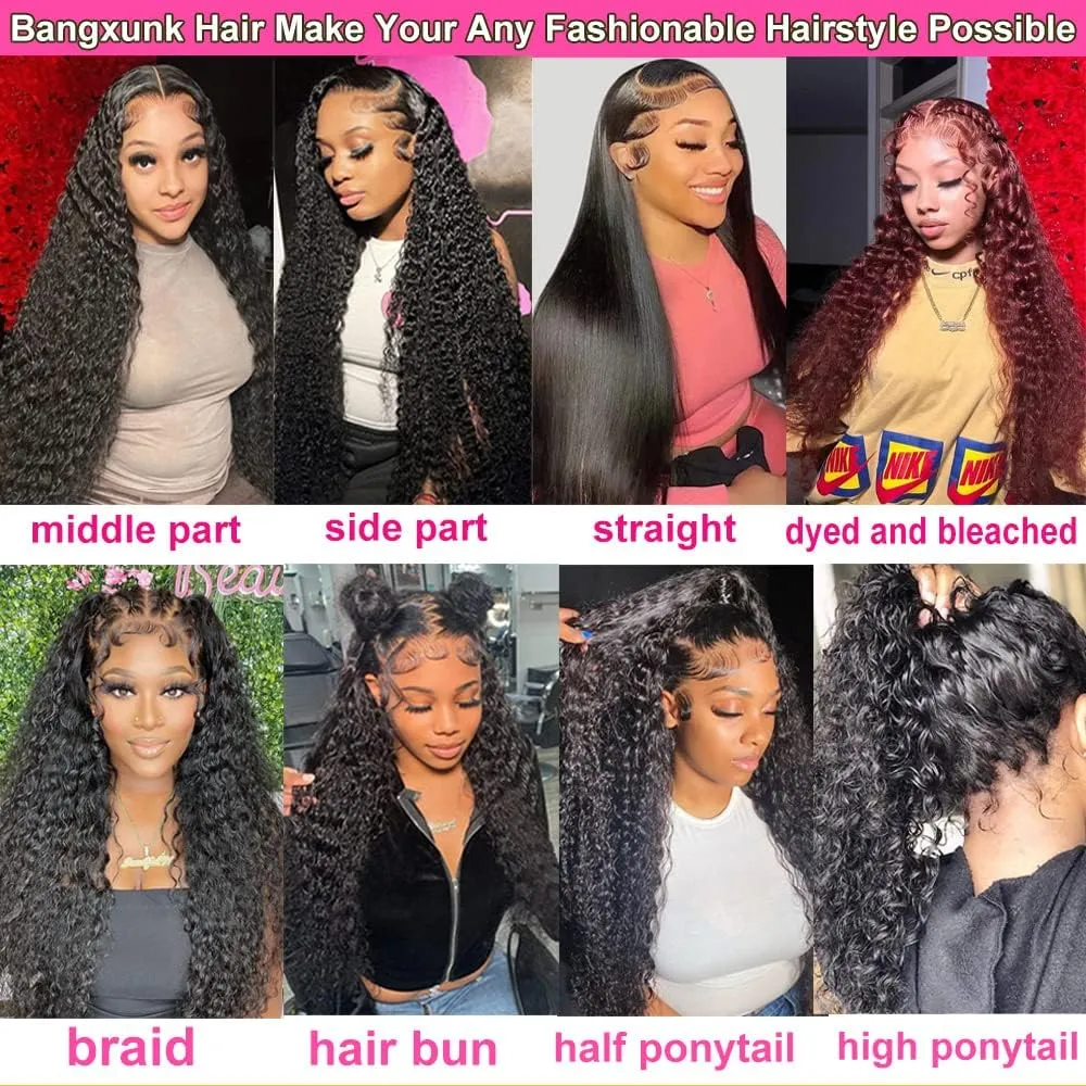 Deep Wave Lace Front Wigs 13x6 HD Transparent Lace Frontal Wig for Black Women 100% Real Curly Human Hair Wigs Pre Plucked with Baby Hair 180% Density (Black, 18 inch)