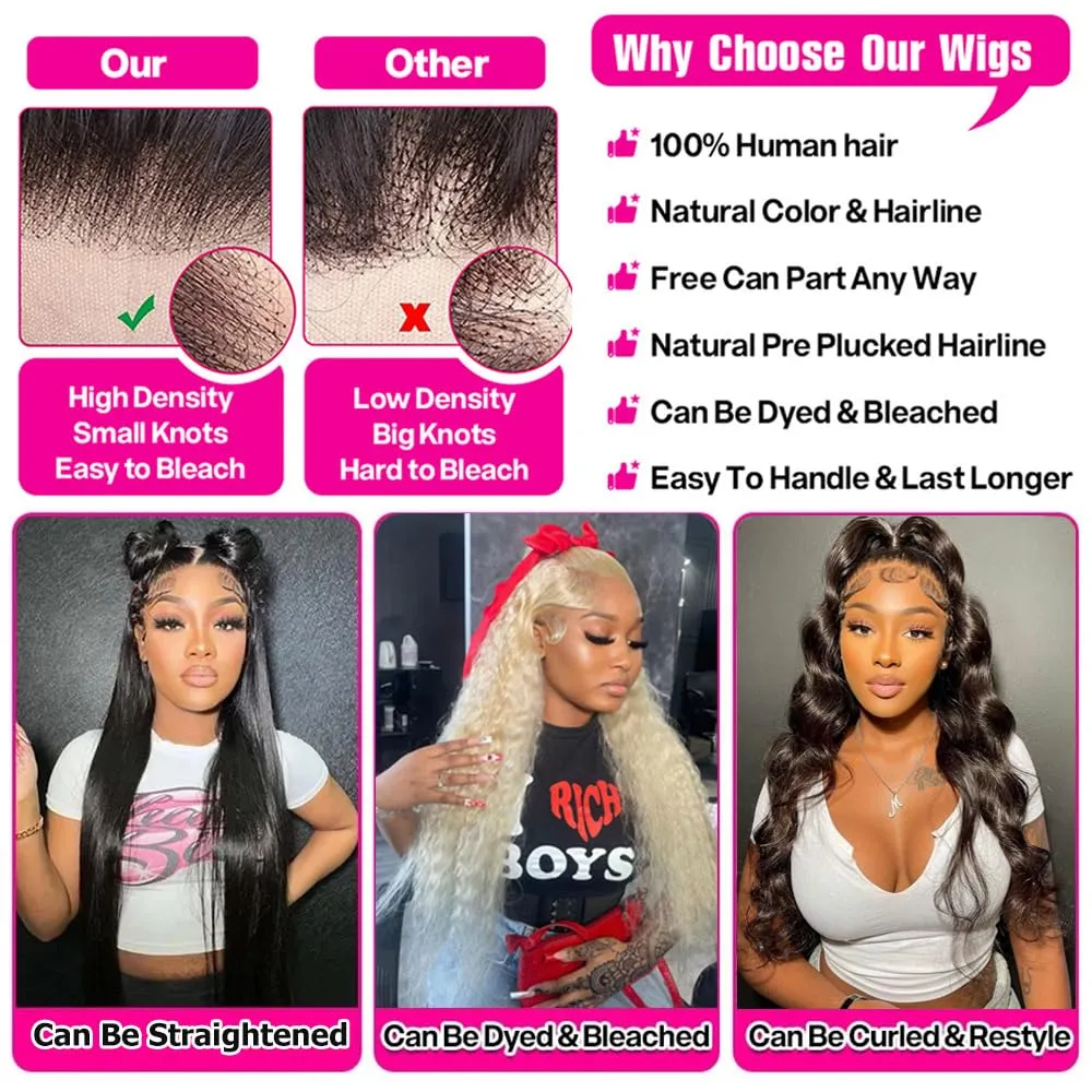 Deep Wave Lace Front Wigs 13x6 HD Transparent Lace Frontal Wig for Black Women 100% Real Curly Human Hair Wigs Pre Plucked with Baby Hair 180% Density (Black, 18 inch)