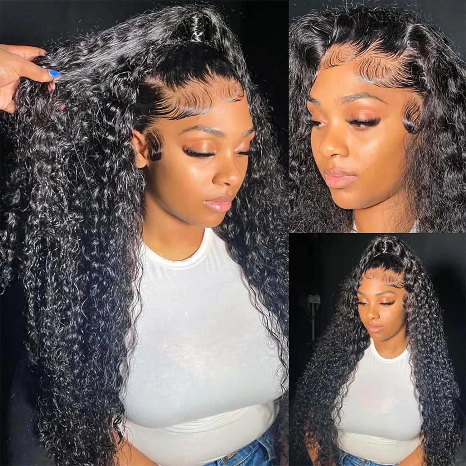 Deep Wave Lace Front Wigs Human Hair Pre Plucked 180 Density 13x4 Curly HD Lace Front Wig Human Hair with Natural Hairline Wet and Wavy Glueless Lace Front Human Hair Wigs for Women (20 Inch)