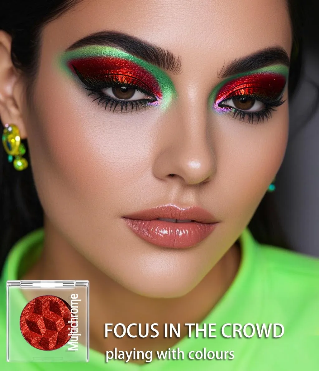 DE'LANCI DE’LANCI Chameleon Red Glitter Eyeshadow Highly Pigmented, Single Metallic Glitter Red Eye Shadow Palette Intense Color Shifting, Chrome True Red Shimmery Glitter Eyes Warm Goth Smoky Makeup