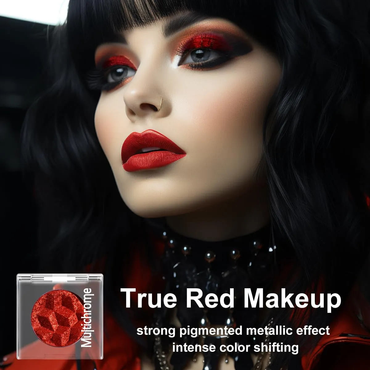 DE'LANCI DE’LANCI Chameleon Red Glitter Eyeshadow Highly Pigmented, Single Metallic Glitter Red Eye Shadow Palette Intense Color Shifting, Chrome True Red Shimmery Glitter Eyes Warm Goth Smoky Makeup
