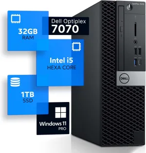 Dell Optiplex 7070 Desktop Computer | Hexa Core Intel i5 (3.2) | 32GB DDR4 RAM | 1TB SSD Solid State | Windows 11 Professional | Home or Office PC (Renewed), Black