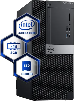 Dell Optiplex 7070 Tower Desktop Computer | Hexa Core Intel i5 (3.2) | 8GB DDR4 RAM | 500GB SSD Solid State | Windows 11 Professional | Home or Office PC (Renewed)