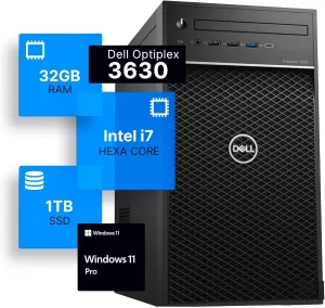 Dell Precision 3630 Tower Desktop Computer | Intel i7-8700 (3.4) | 32GB DDR4 RAM | 1TB SSD Solid State | Windows 11 Professional | Home or Office PC (Renewed)