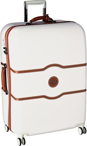 DELSEY PARIS Chatelet Hard  Hardside Luggage with Spinner Wheels, Champagne White, Checked-Large 28 Inch