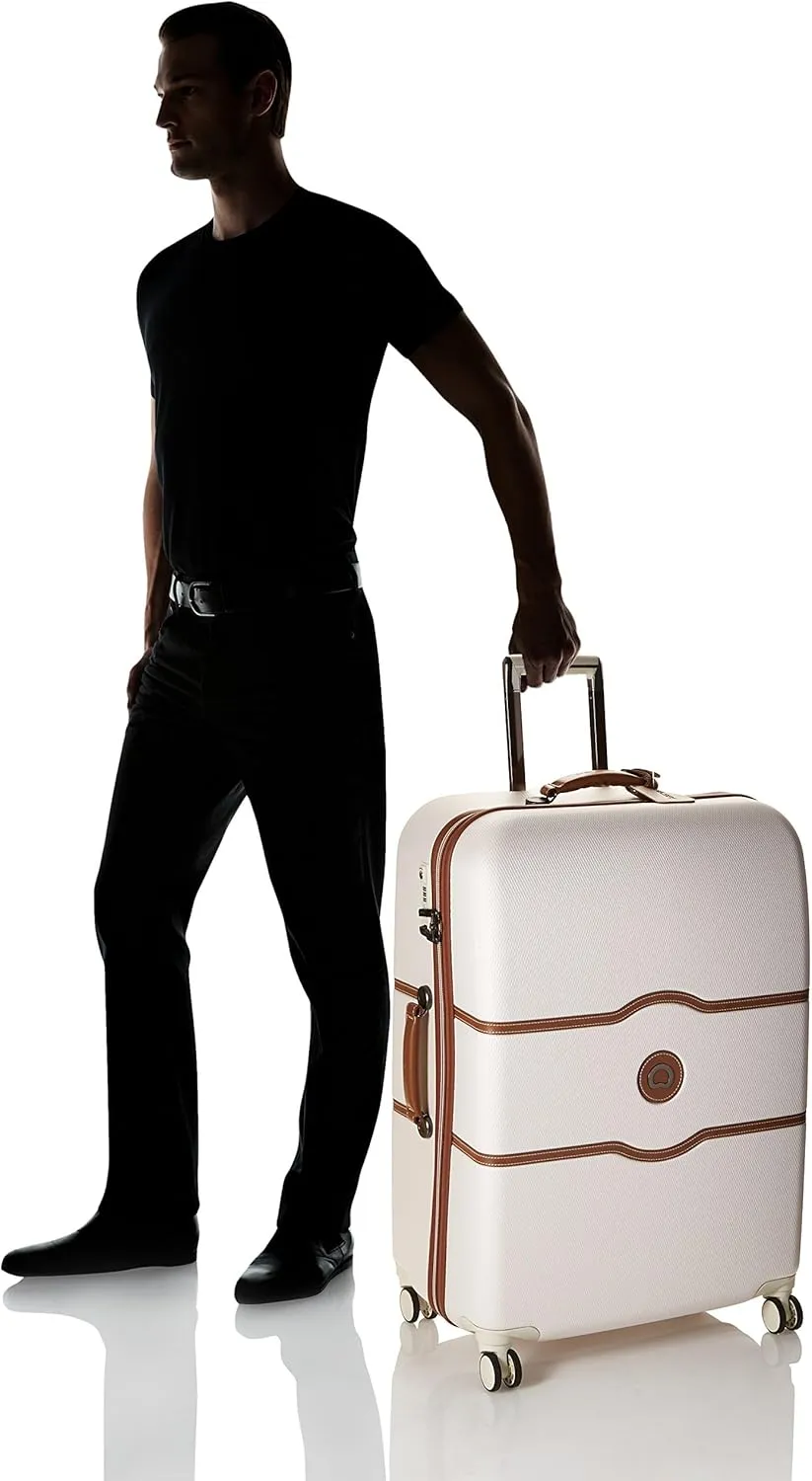 DELSEY PARIS Chatelet Hard  Hardside Luggage with Spinner Wheels, Champagne White, Checked-Large 28 Inch