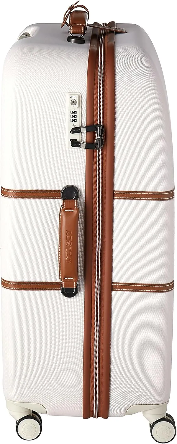 DELSEY PARIS Chatelet Hard  Hardside Luggage with Spinner Wheels, Champagne White, Checked-Large 28 Inch