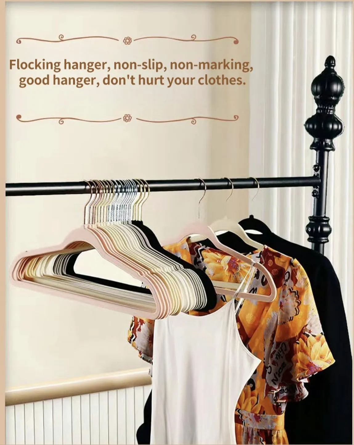 DeluxeLuxe™ Premium Adult Black Flocked Velvet Non-Slip Clothes Hangers with Space-Saving 360° Rotary Hook - Set of 10 Pack for Optimizing Wardrobe Space on Clothes Racks & Rails (White)
