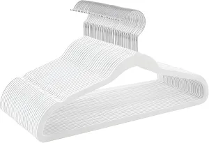 DeluxeLuxe™ Premium Adult Black Flocked Velvet Non-Slip Clothes Hangers with Space-Saving 360° Rotary Hook - Set of 10 Pack for Optimizing Wardrobe Space on Clothes Racks & Rails (White)