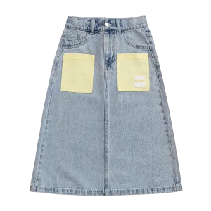 Denim Utility Pocket Midi Skirt