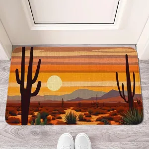 Desert Scenery Cactus Welcome Doormat 30"x17" Indoor/Outdoor Linen Mat with Non-Slip Rubber Backing, Fade-Resistant & Stain-Resistant Printed Design, Perfect for Home Entryway Decor